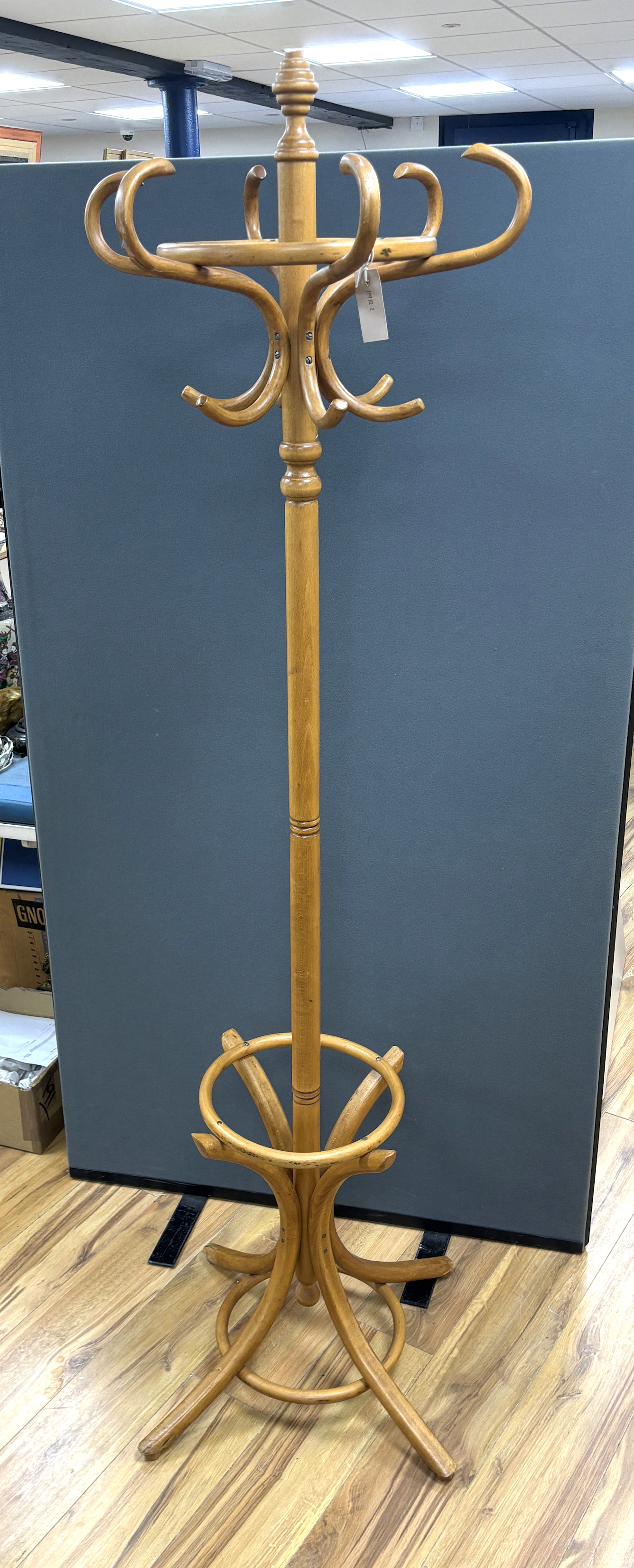 A beech bentwood coat and stick stand, height 186cm